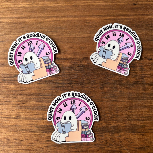 Quiet Now, It's Reading O'clock Vinyl Die Cut Laminated Sticker