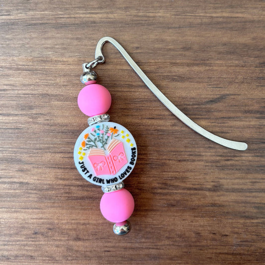 Just a Girl Who Loves Books Silver Hook Bookmark with Silicone Beads
