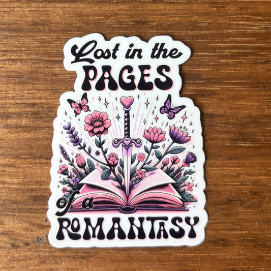Lost in the Pages of a Romantasy Vinyl Die Cut Laminated Sticker