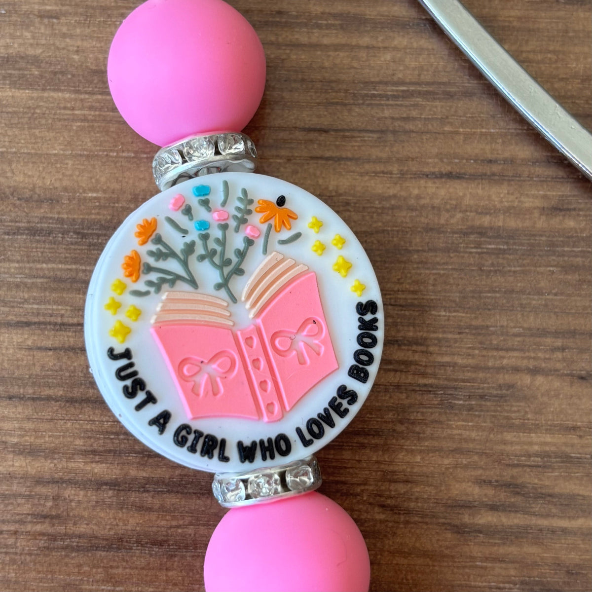 Just a Girl Who Loves Books Silver Hook Bookmark with Silicone Beads
