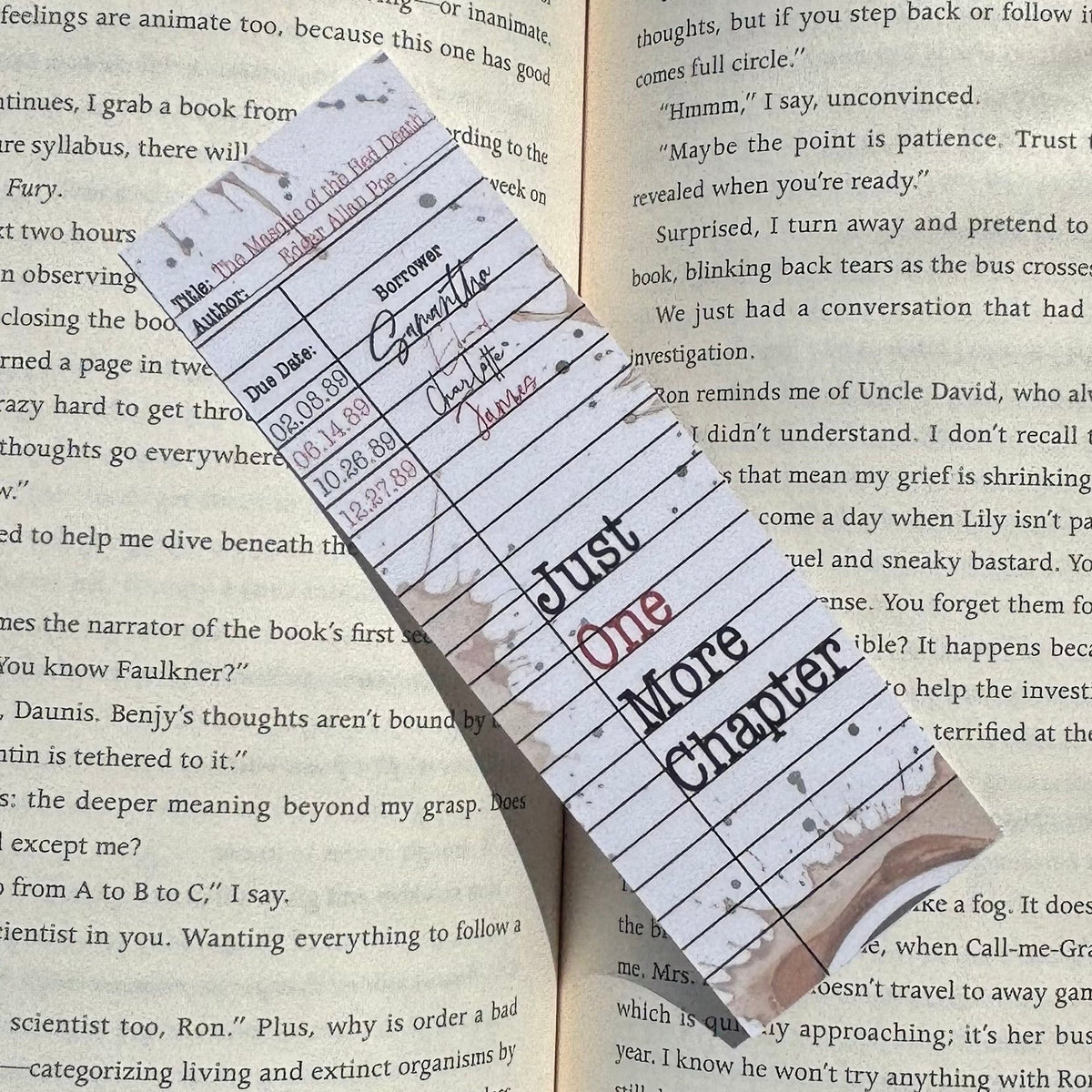 Just One More Chapter (Library Card) Laminated Bookmark
