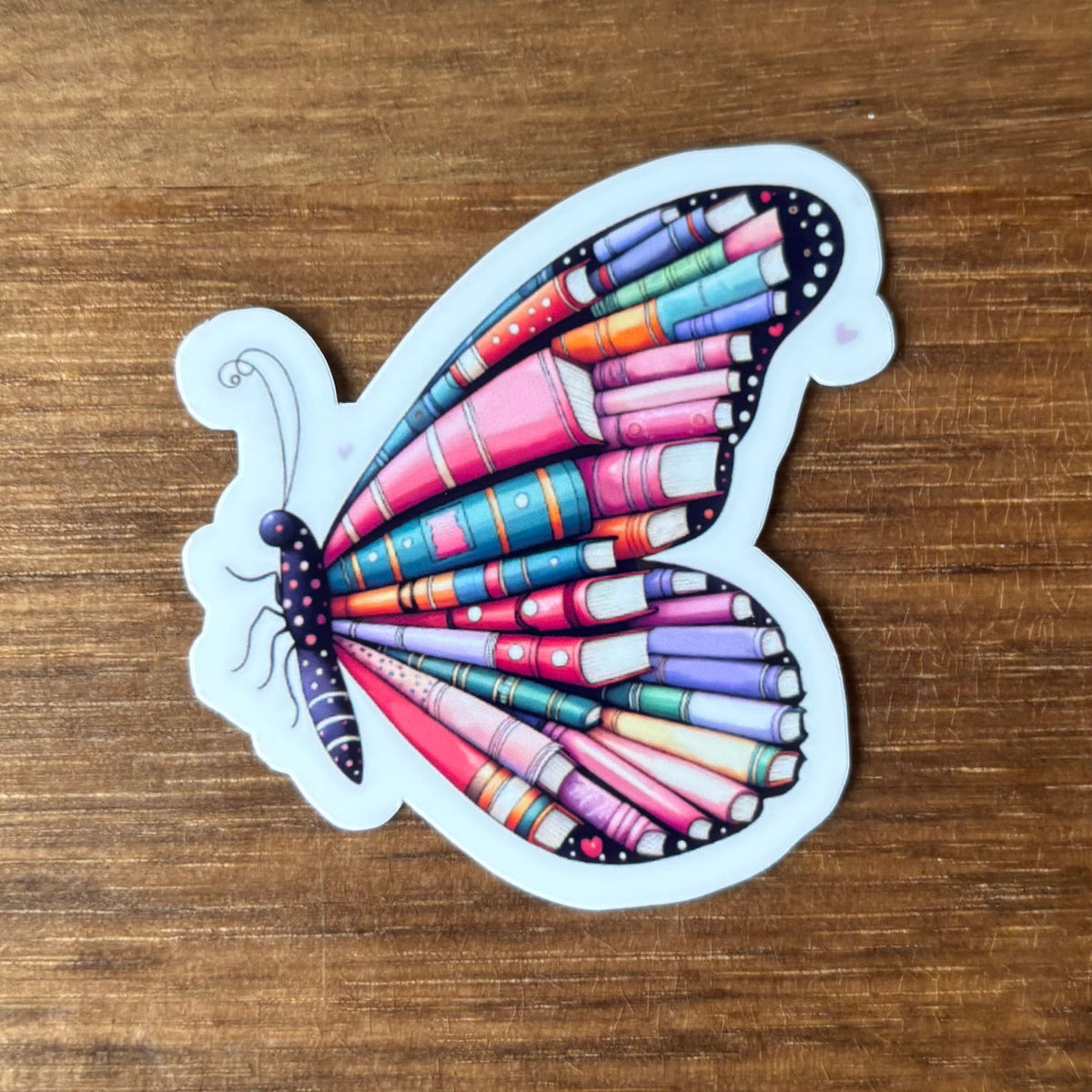 Butterly with Books in Wing Vinyl Die Cut Laminated Sticker