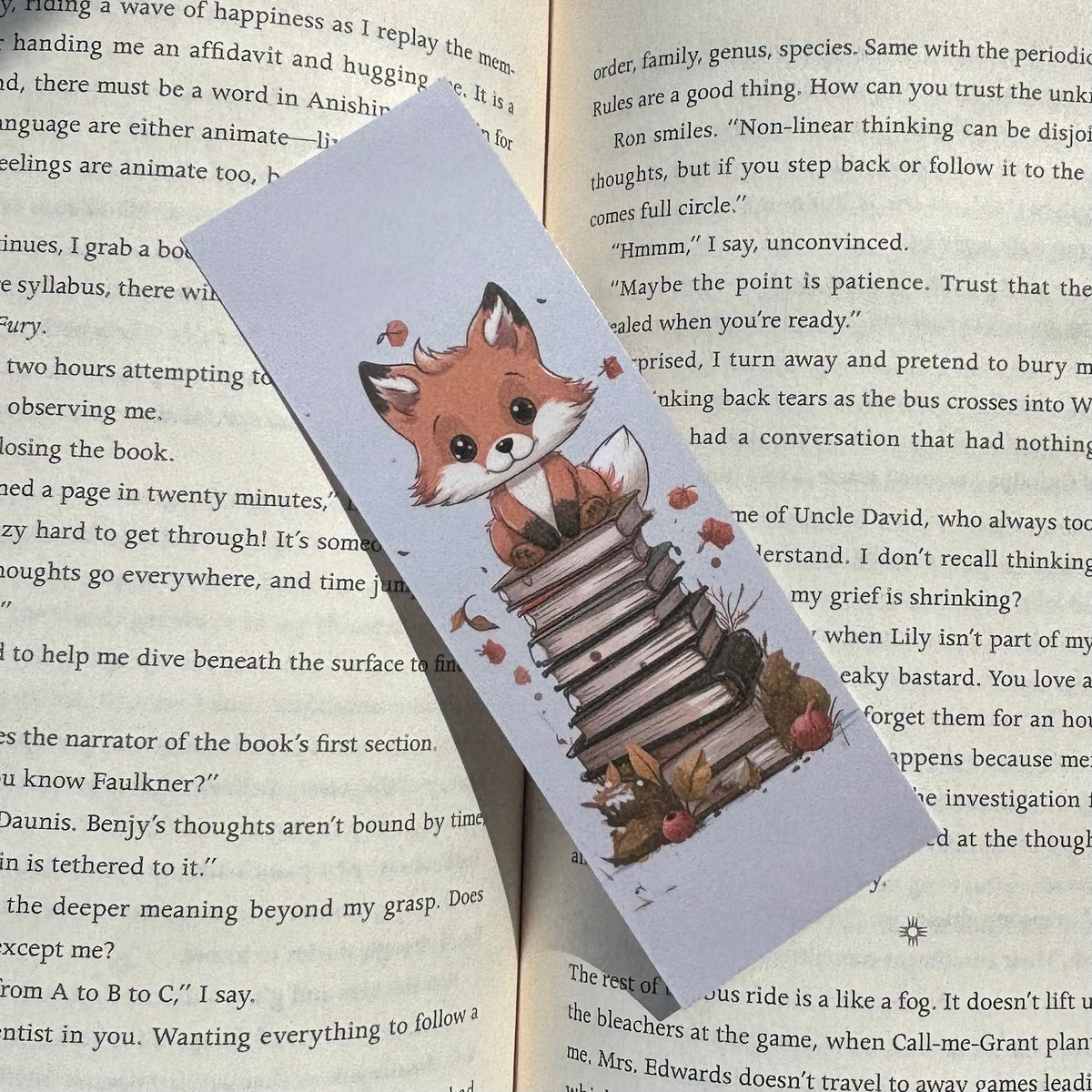 Fox on Books Laminated Bookmark
