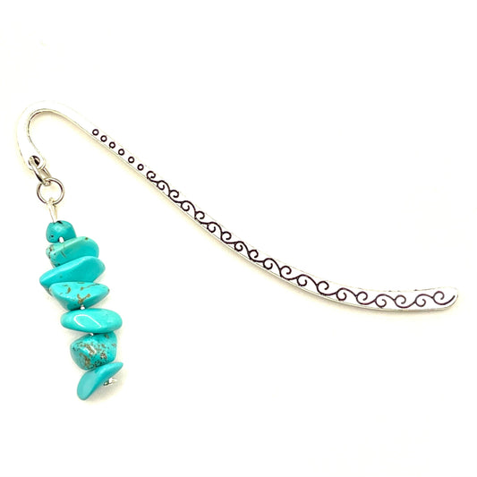 Tibetan Silver Engraved Hook Bookmark with Stone Beads