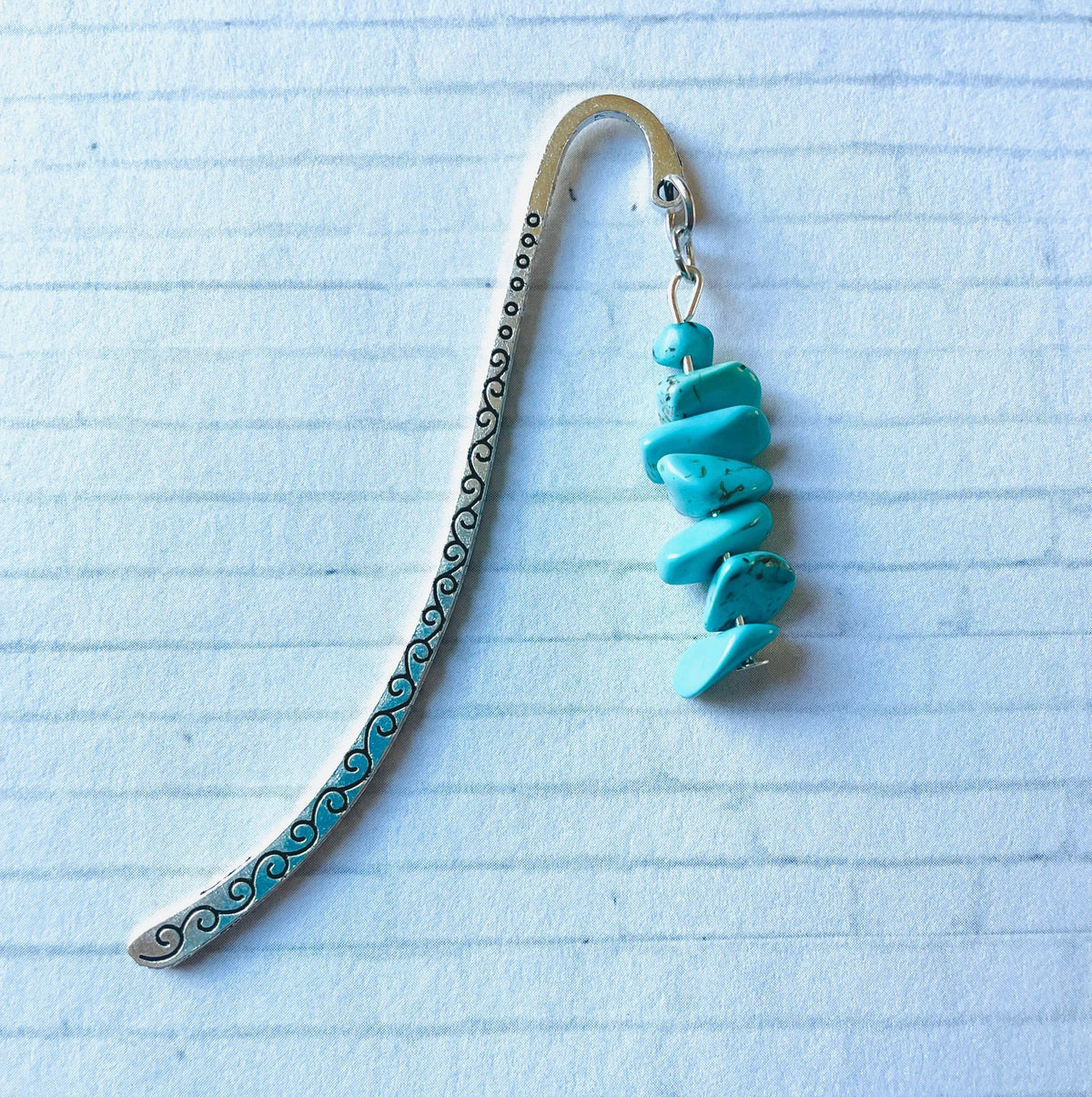 Tibetan Silver Engraved Hook Bookmark with Stone Beads