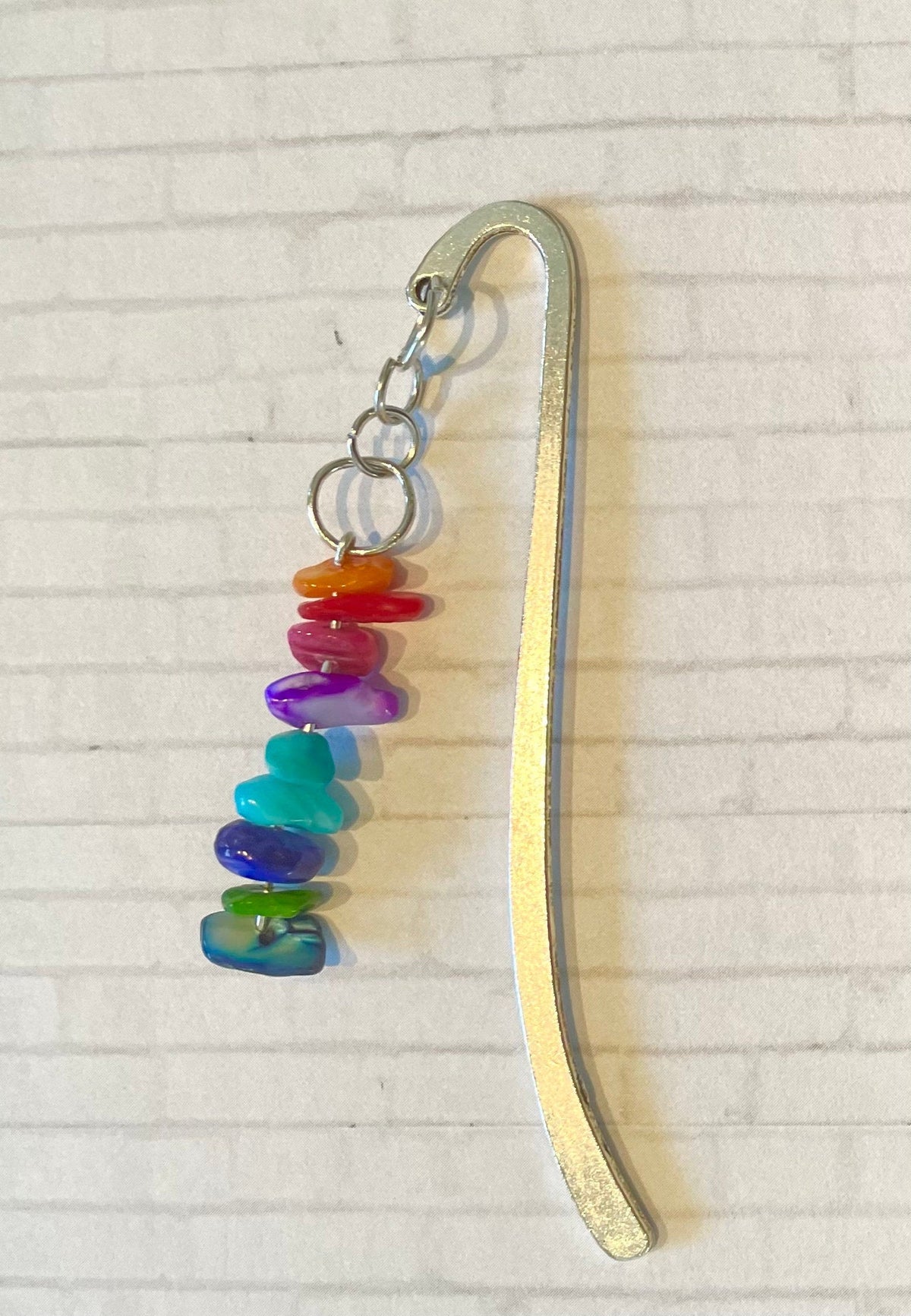 Rainbow Silver Hook Bookmark with Rainbow Stone Beads