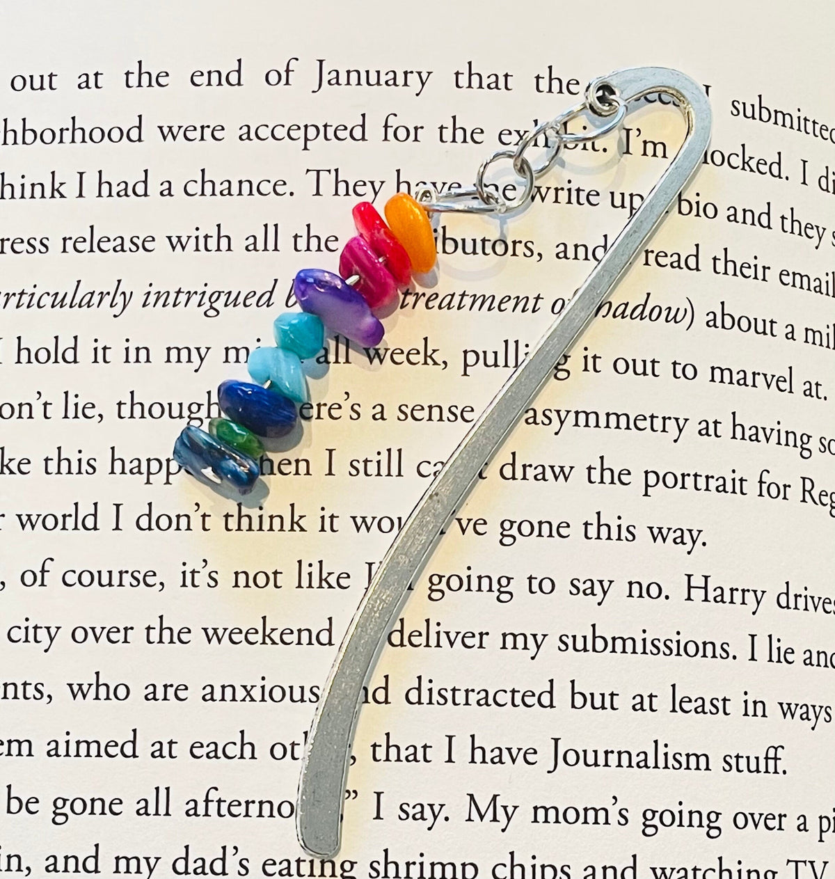 Rainbow Silver Hook Bookmark with Rainbow Stone Beads
