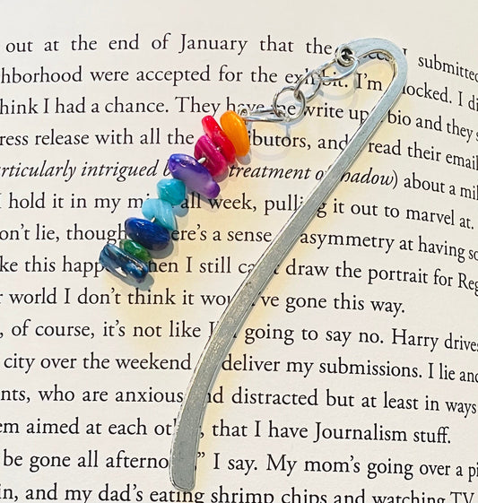 Rainbow Silver Hook Bookmark with Rainbow Stone Beads