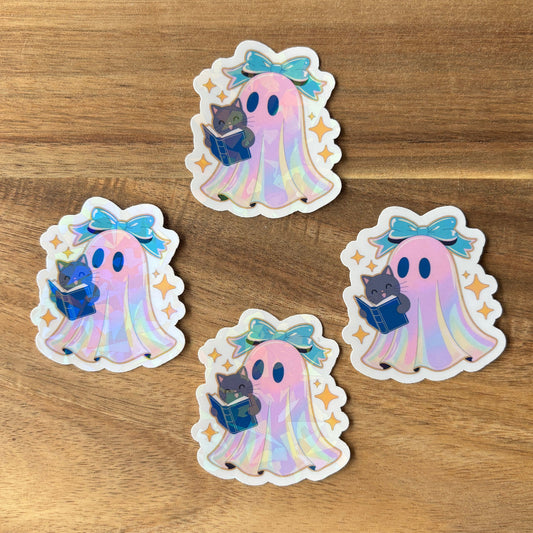 Holographic Ghost Reading Vinyl Die Cut Laminated Sticker (2 Sizes)