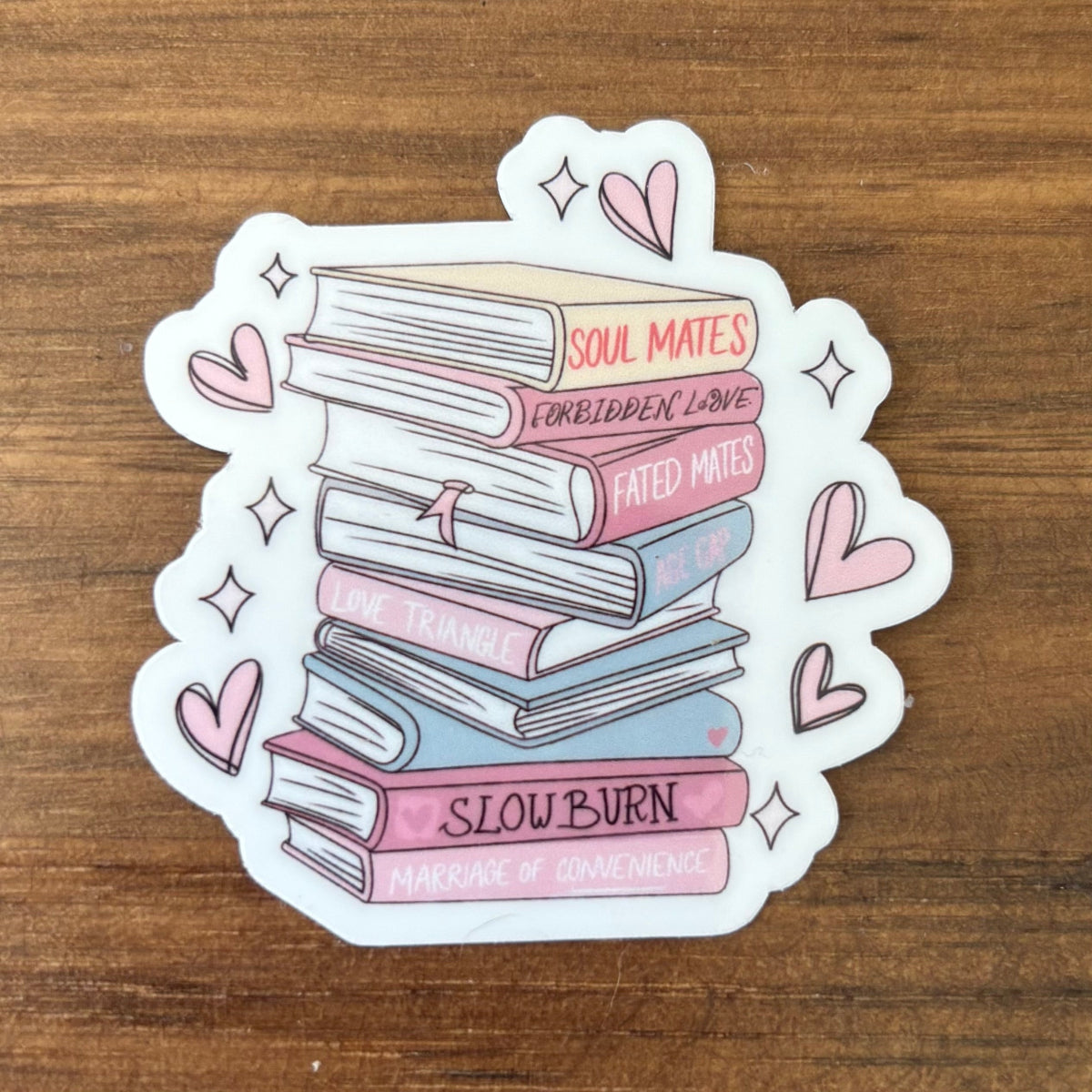 Bookstack with Hearts Vinyl Die Cut Laminated Sticker