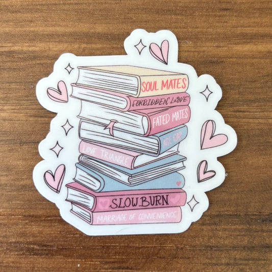 Bookstack with Hearts Vinyl Die Cut Laminated Sticker