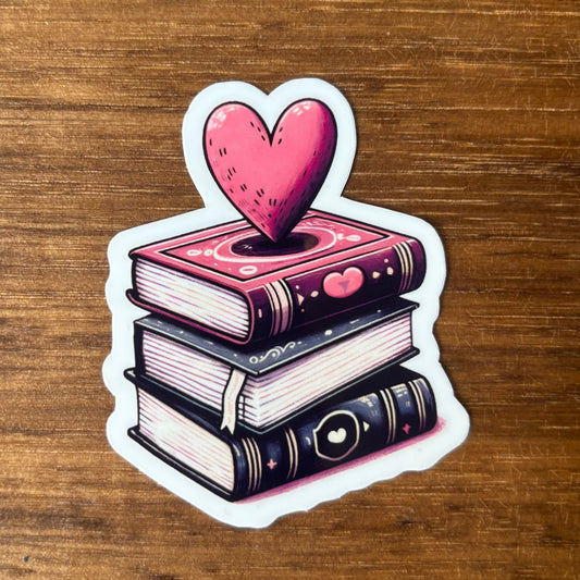 Books with Heart on Top Vinyl Die Cut Laminated Sticker