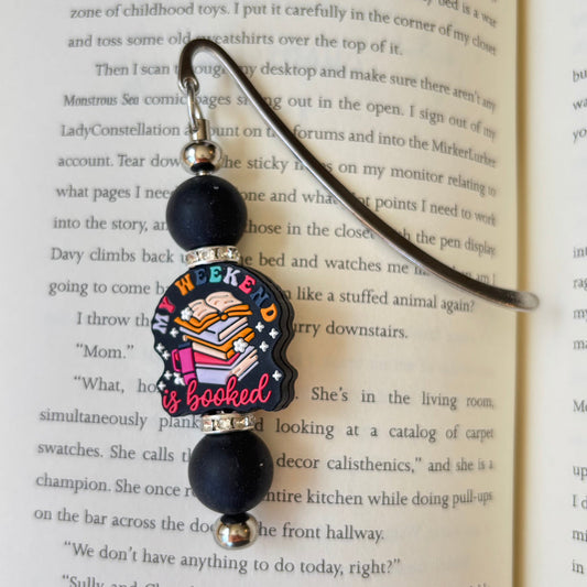 My Weekend is Booked Silver Hook Bookmark with Silicone Beads