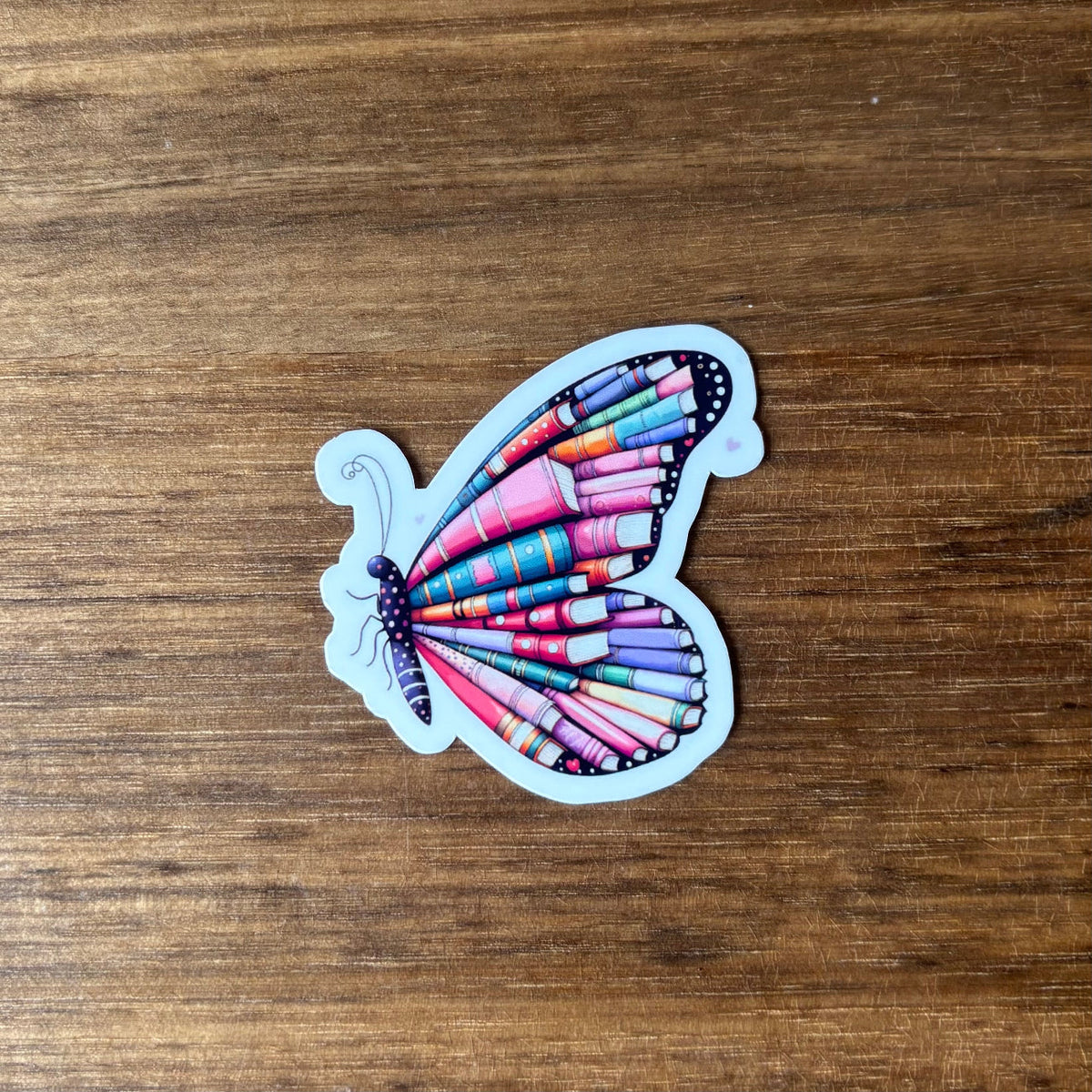 Butterly with Books in Wing Vinyl Die Cut Laminated Sticker