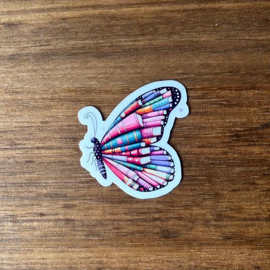 Butterly with Books in Wing Vinyl Die Cut Laminated Sticker