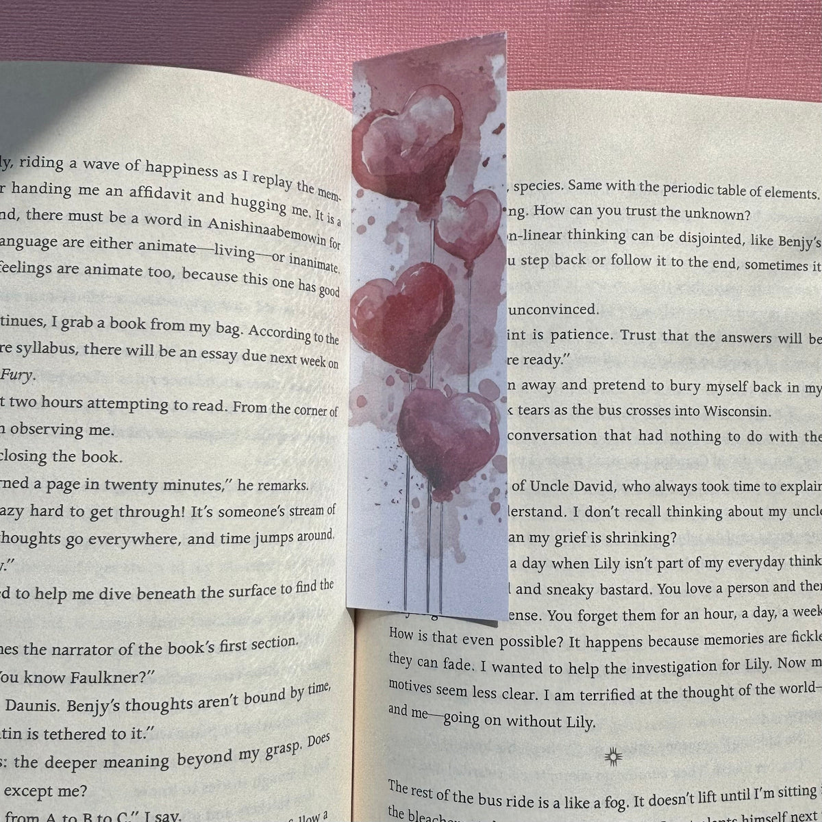 4 Watercolour Hearts Laminated Bookmark