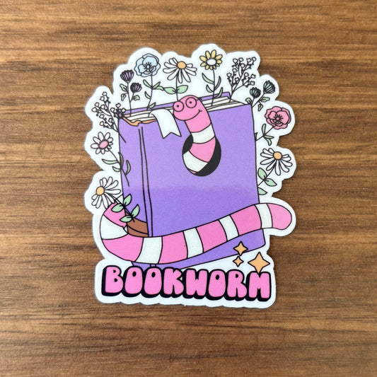 Bookworm Vinyl Die Cut Laminated Sticker