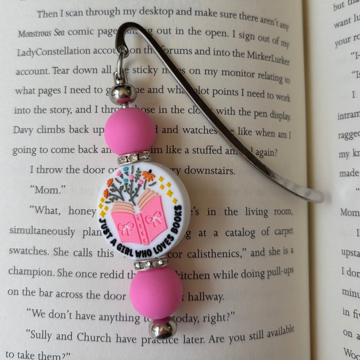 Just a Girl Who Loves Books Silver Hook Bookmark with Silicone Beads