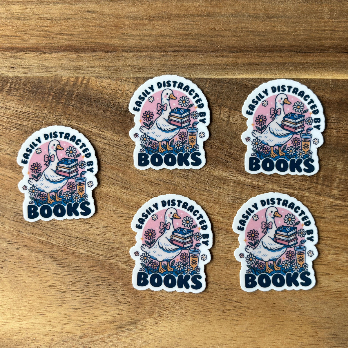 Easily Distracted by Books Vinyl Die Cut Laminated Sticker (2 Sizes)