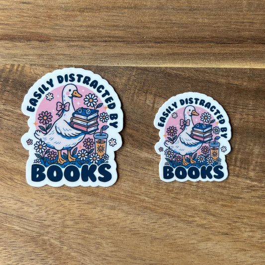 Easily Distracted by Books Vinyl Die Cut Laminated Sticker (2 Sizes)