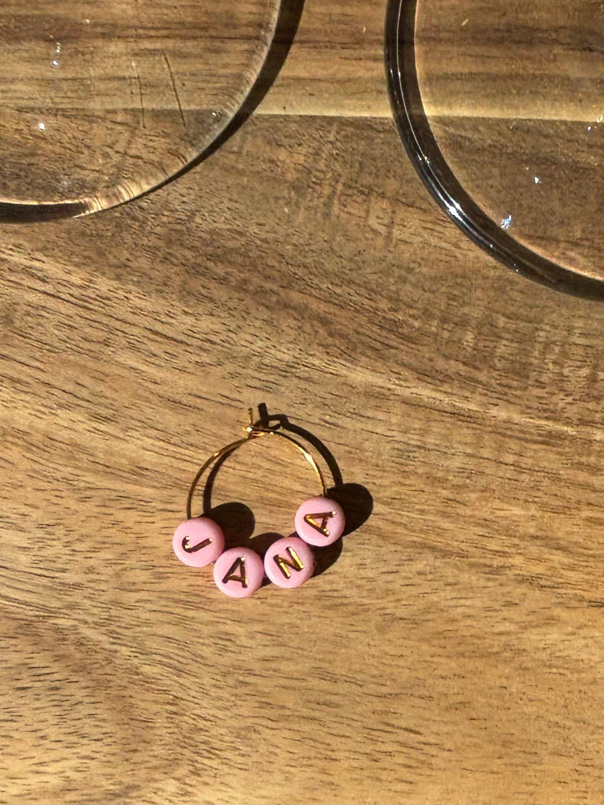 Pink with Gold or White Letters Personalise Individual Silver or Gold Wine Glass Charm Rings with Letter Beads