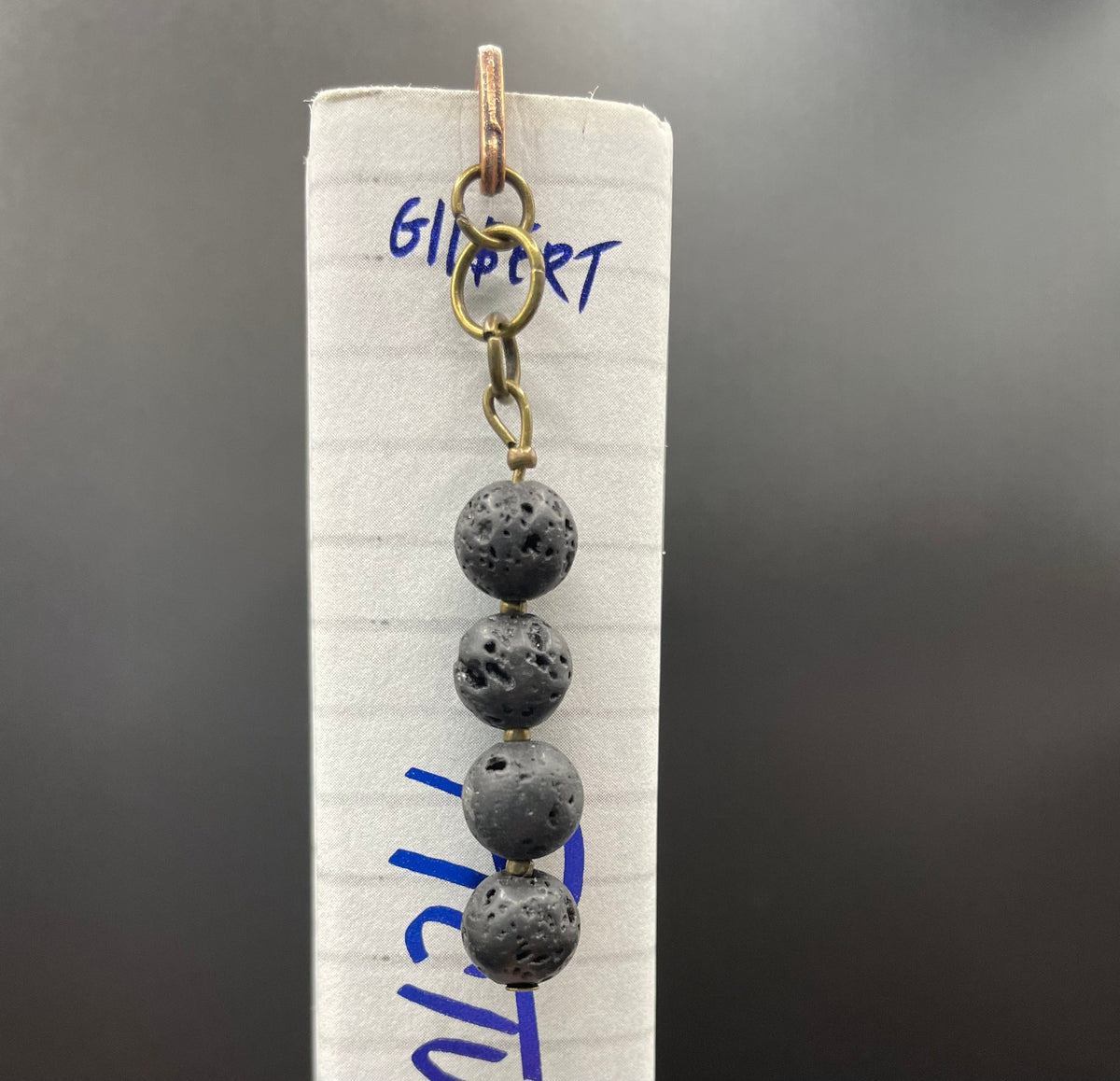 Metal Hook Bookmarks with Black Lava Stone Beads - Brass or Gold