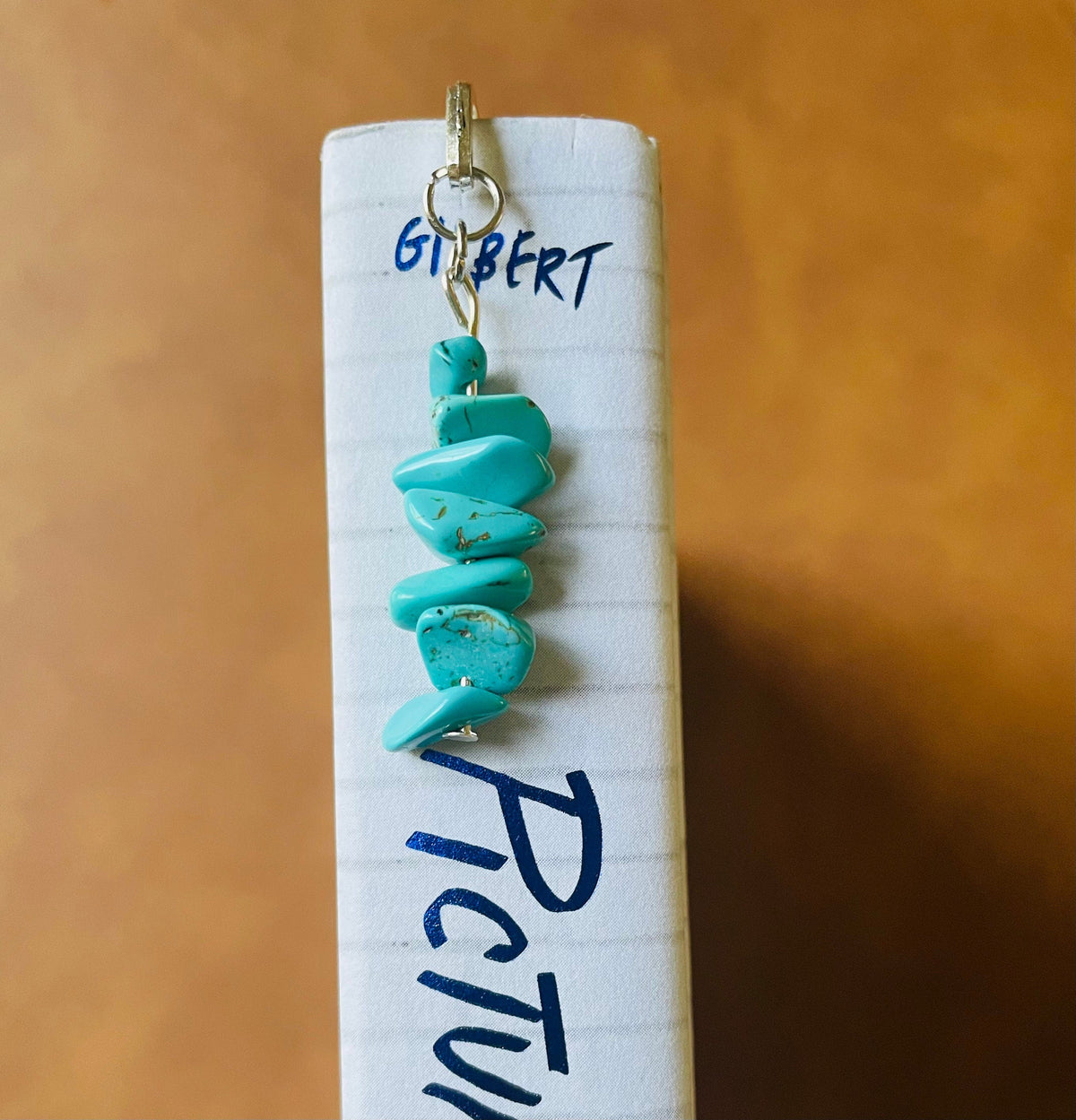 Tibetan Silver Engraved Hook Bookmark with Stone Beads