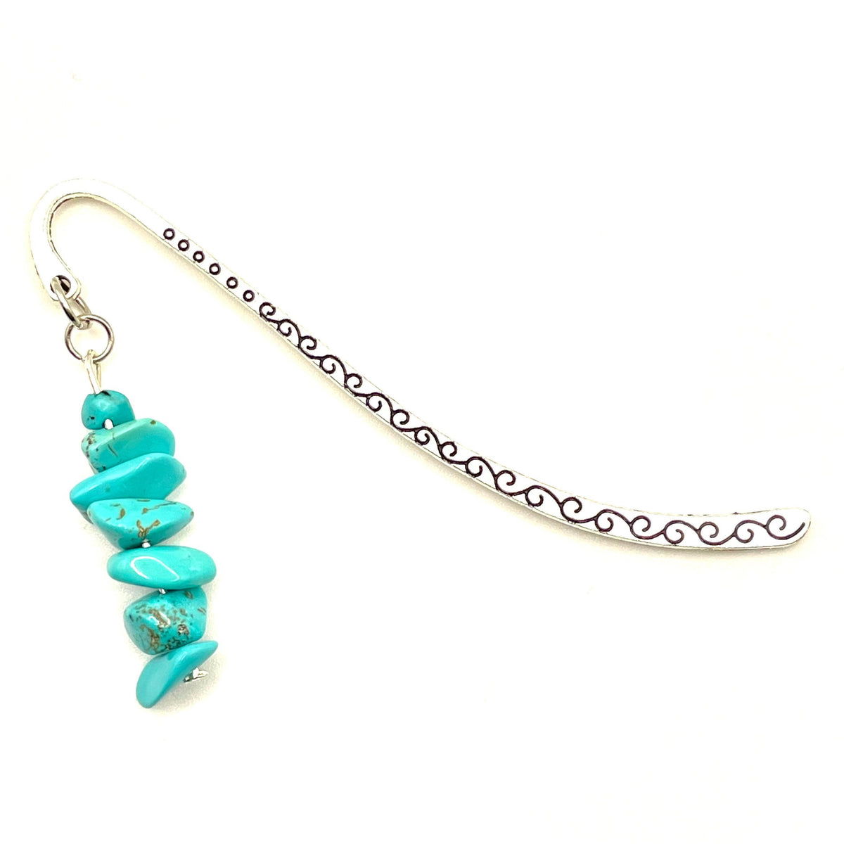 Tibetan Silver Engraved Hook Bookmark with Stone Beads