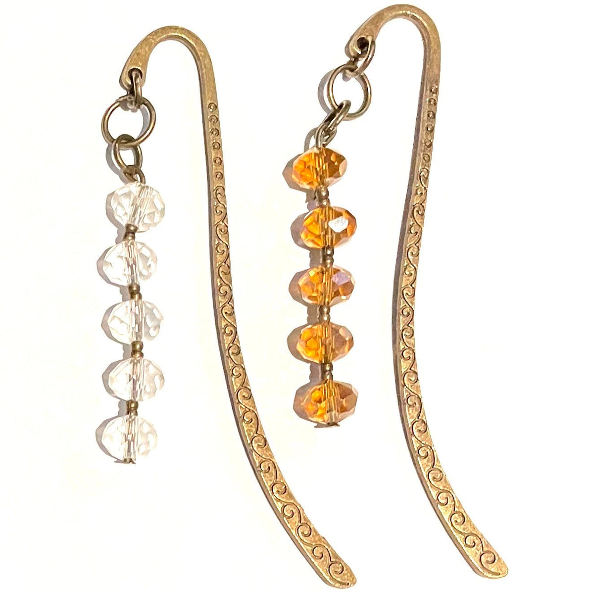 Engraved Hook Bookmarks with Glass Beads and Stones