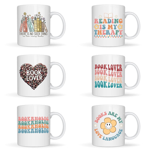 Book Themed Designs White Ceramic Mugs 11oz or 15oz